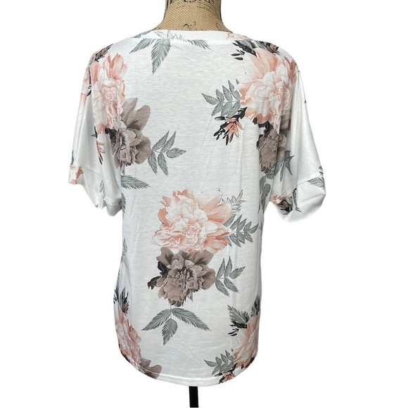 Boutique Floral V Neck Tee with Rolled Sleeves and a Longer Loose Fit - Picture 9 of 14